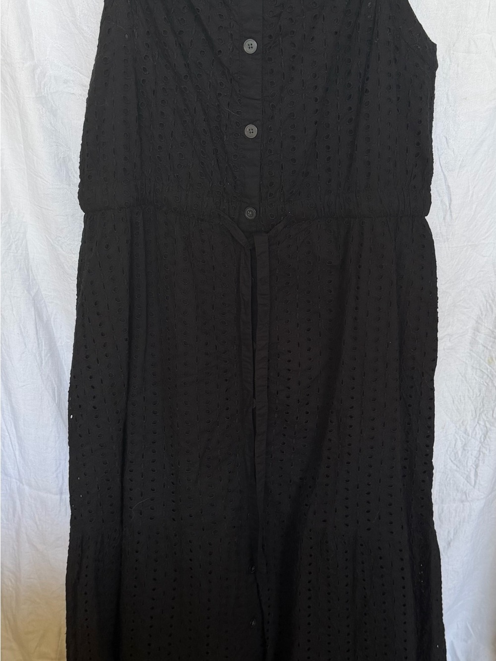 GAP Black Eyelet Sleeveless Button-Front Maxi Dress